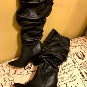 Black slouch wedge boots